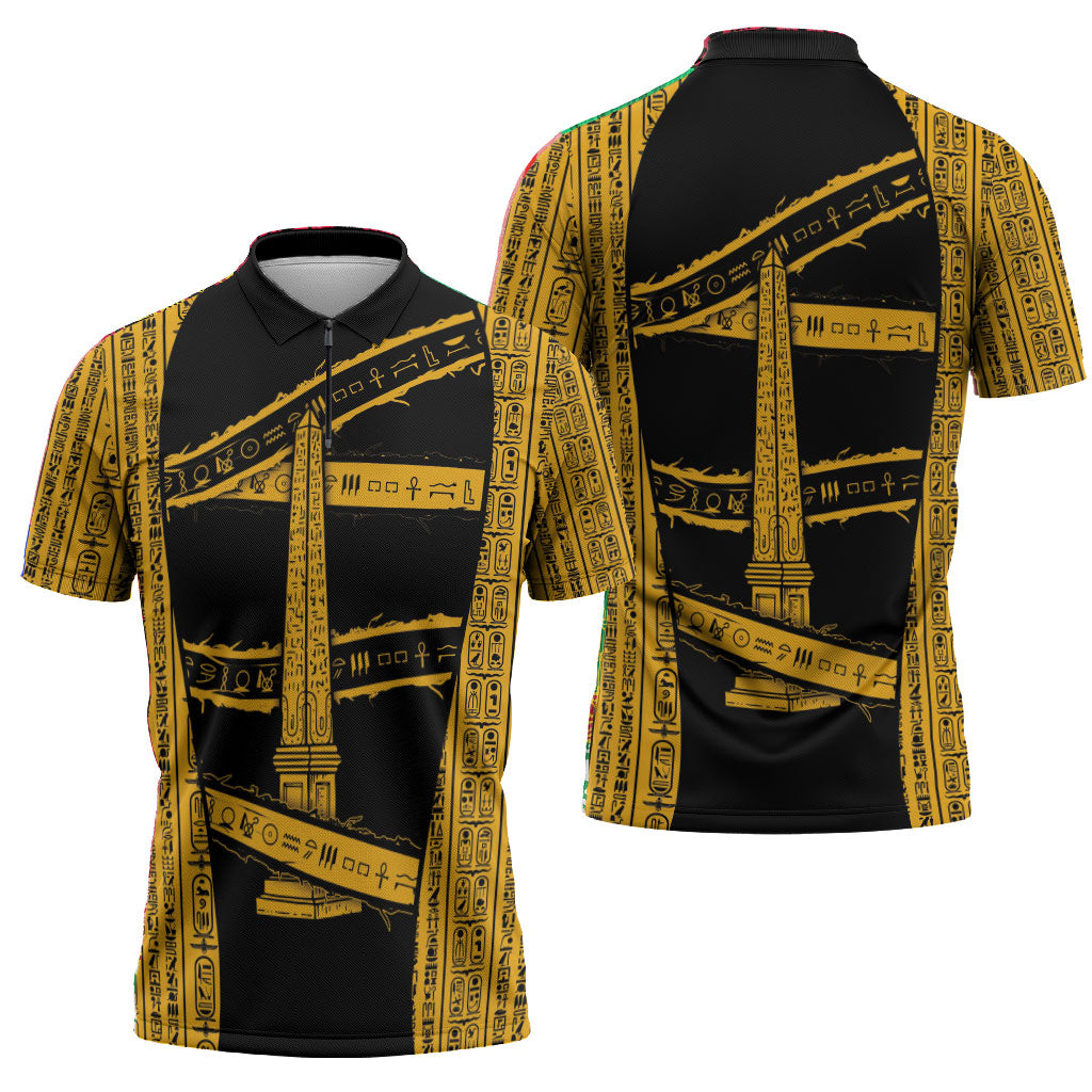 Egypt Obelisk Zipper Polo Shirt Ancient Mythology Sacred Sun Pillar