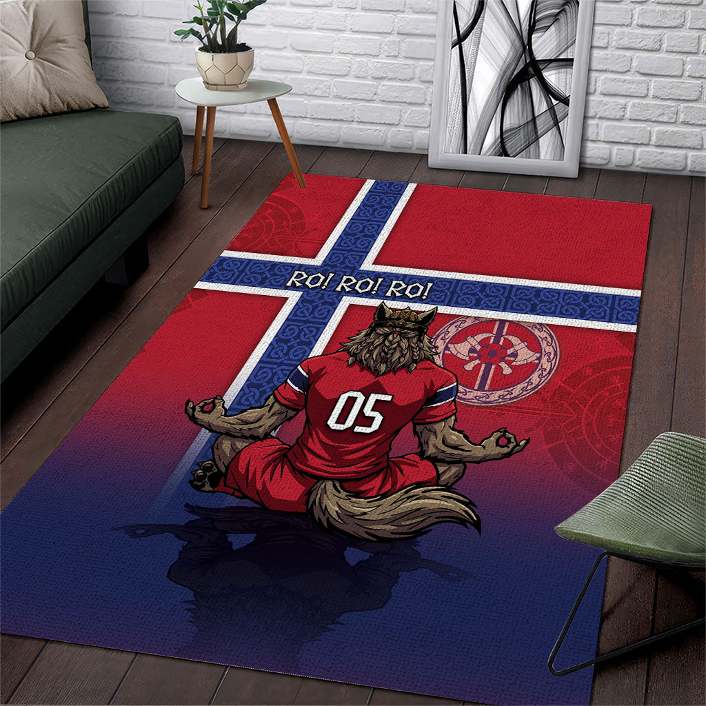 Custom Norway Football Area Rug Ro Ro Meditating Viking Wolf