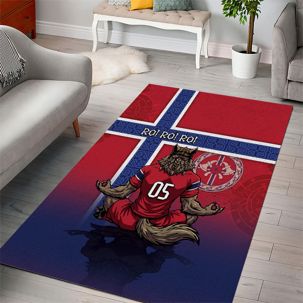 Custom Norway Football Area Rug Ro Ro Meditating Viking Wolf