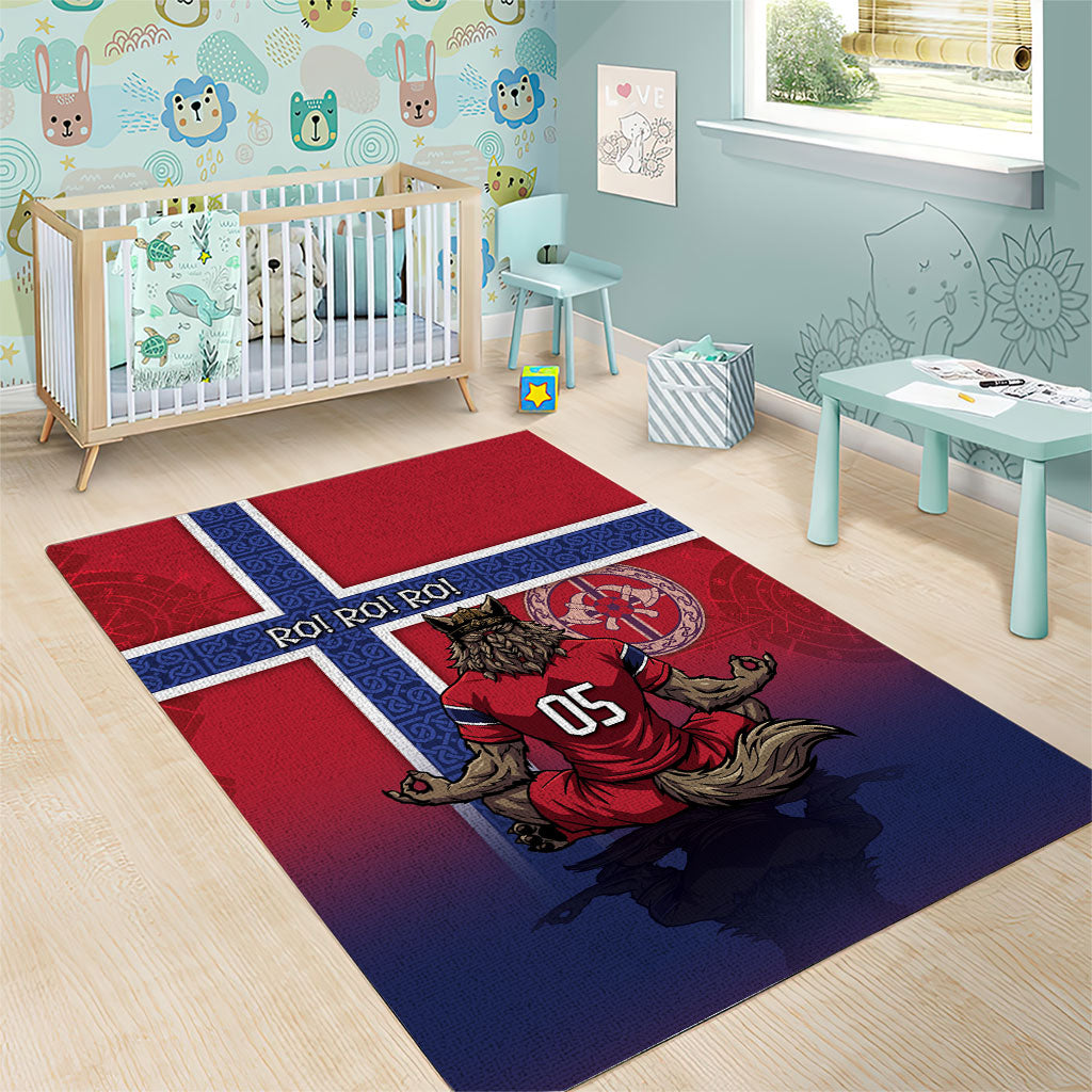 Custom Norway Football Area Rug Ro Ro Meditating Viking Wolf
