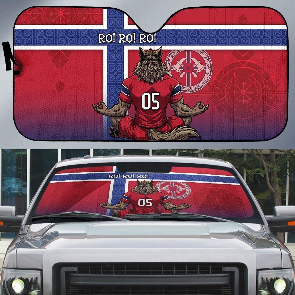 Custom Norway Football Auto Sun Shade Ro Ro Meditating Viking Wolf