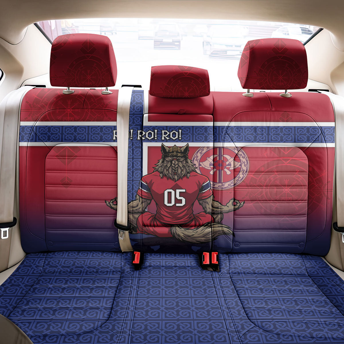 Custom Norway Football Back Car Seat Cover Ro Ro Meditating Viking Wolf