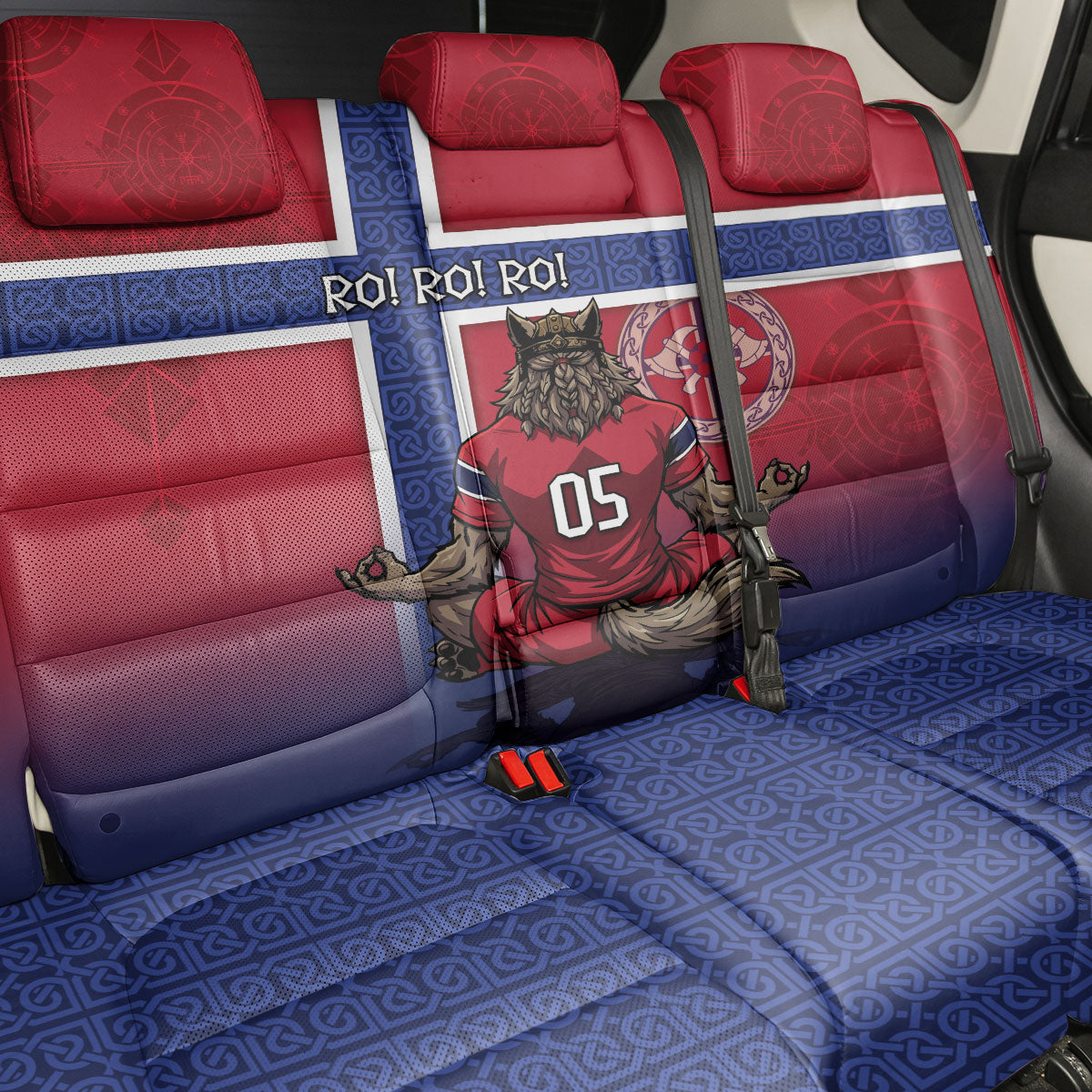 Custom Norway Football Back Car Seat Cover Ro Ro Meditating Viking Wolf