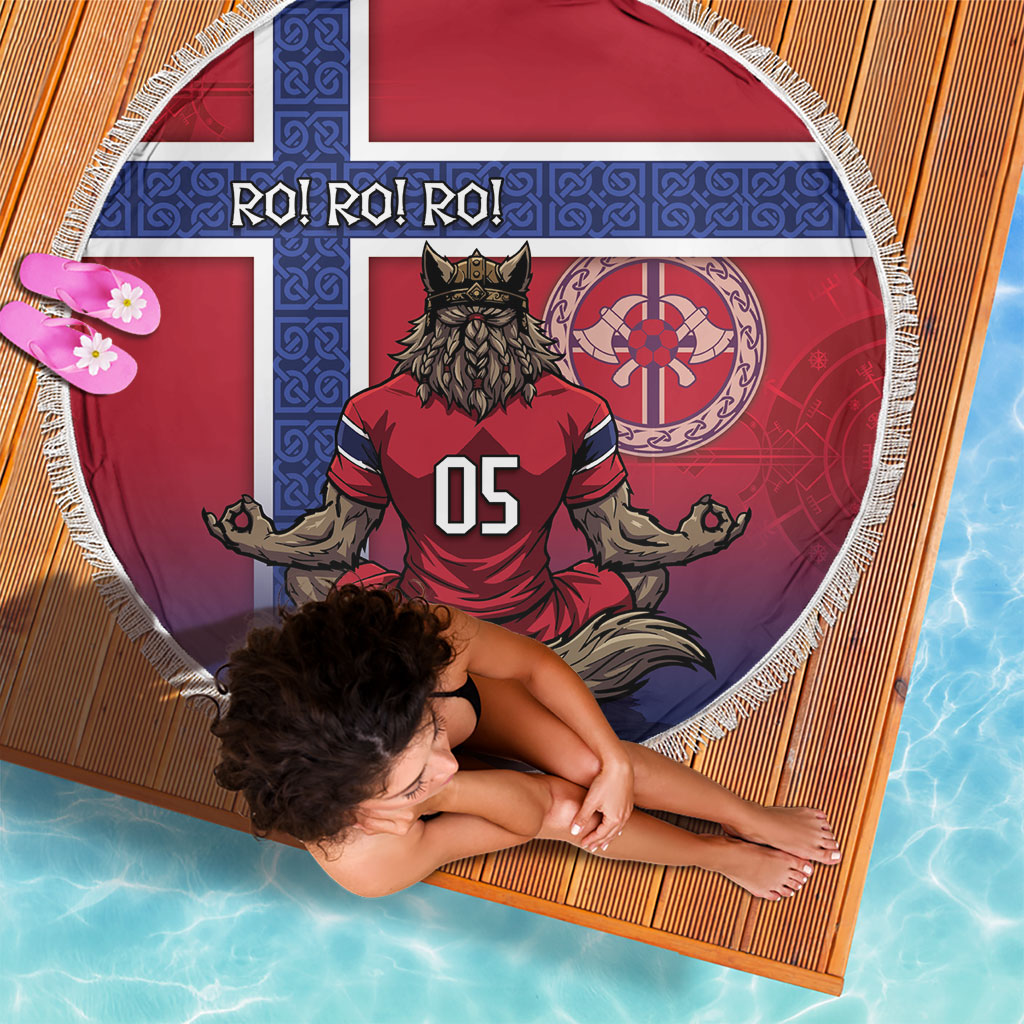 Custom Norway Football Beach Blanket Ro Ro Meditating Viking Wolf