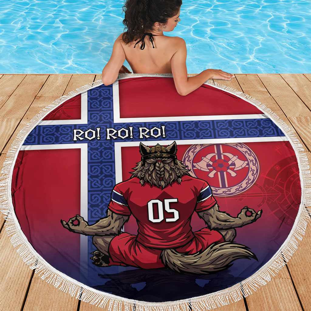 Custom Norway Football Beach Blanket Ro Ro Meditating Viking Wolf