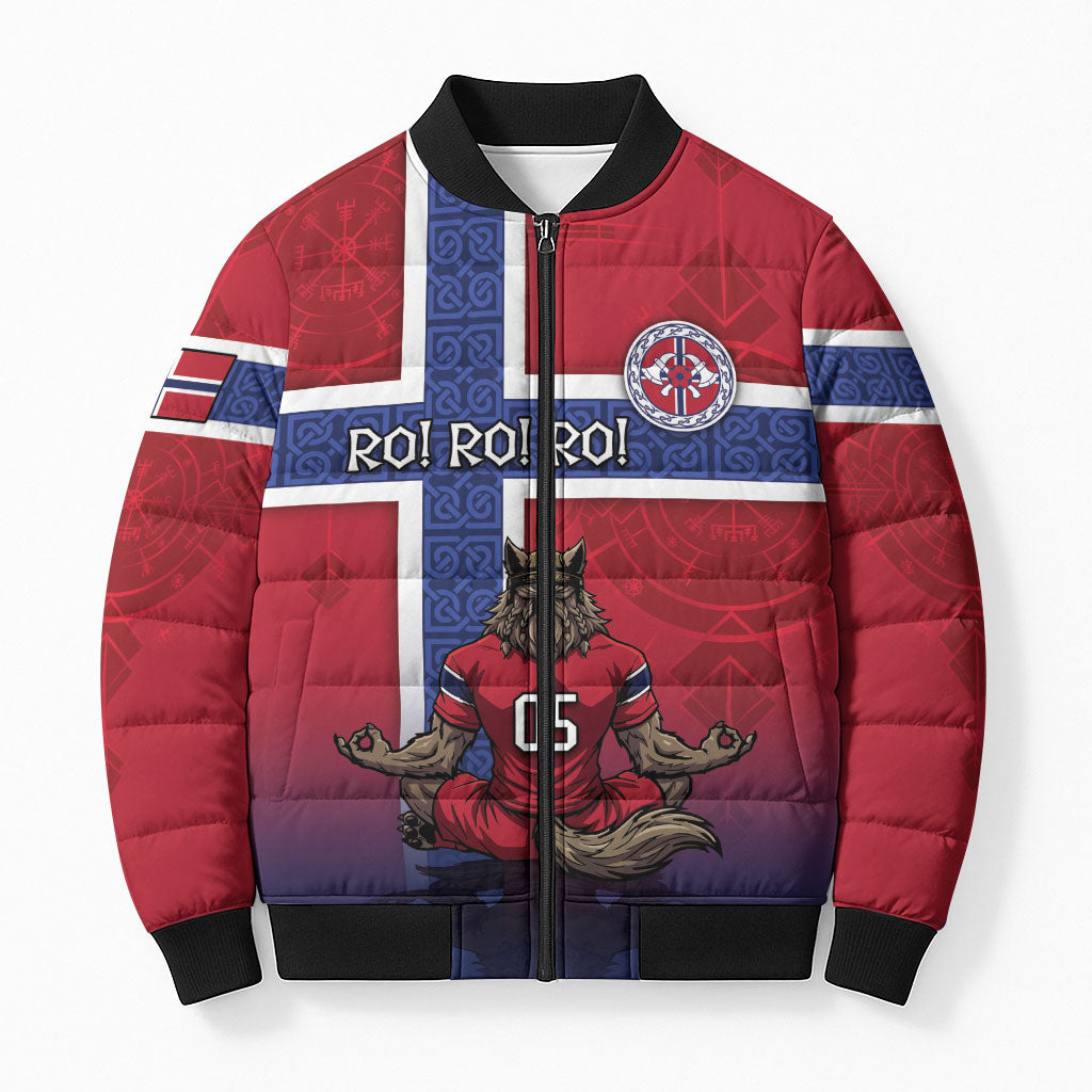 Custom Norway Football Bomber Puffer Jacket Ro Ro Meditating Viking Wolf