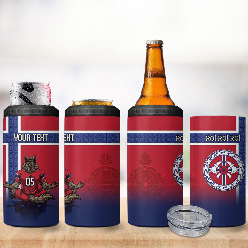Custom Norway Football 4 in 1 Can Cooler Tumbler Ro Ro Meditating Viking Wolf
