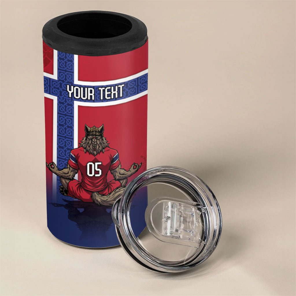 Custom Norway Football 4 in 1 Can Cooler Tumbler Ro Ro Meditating Viking Wolf