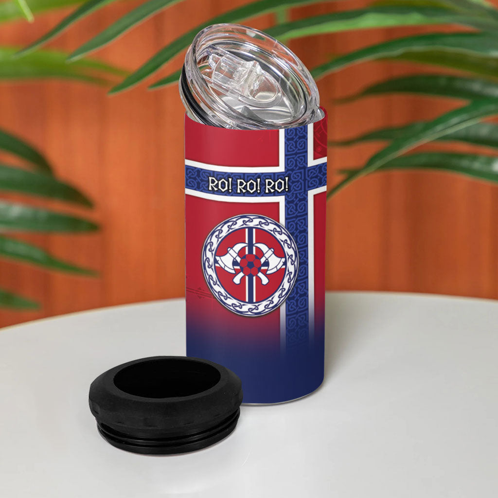 Custom Norway Football 4 in 1 Can Cooler Tumbler Ro Ro Meditating Viking Wolf