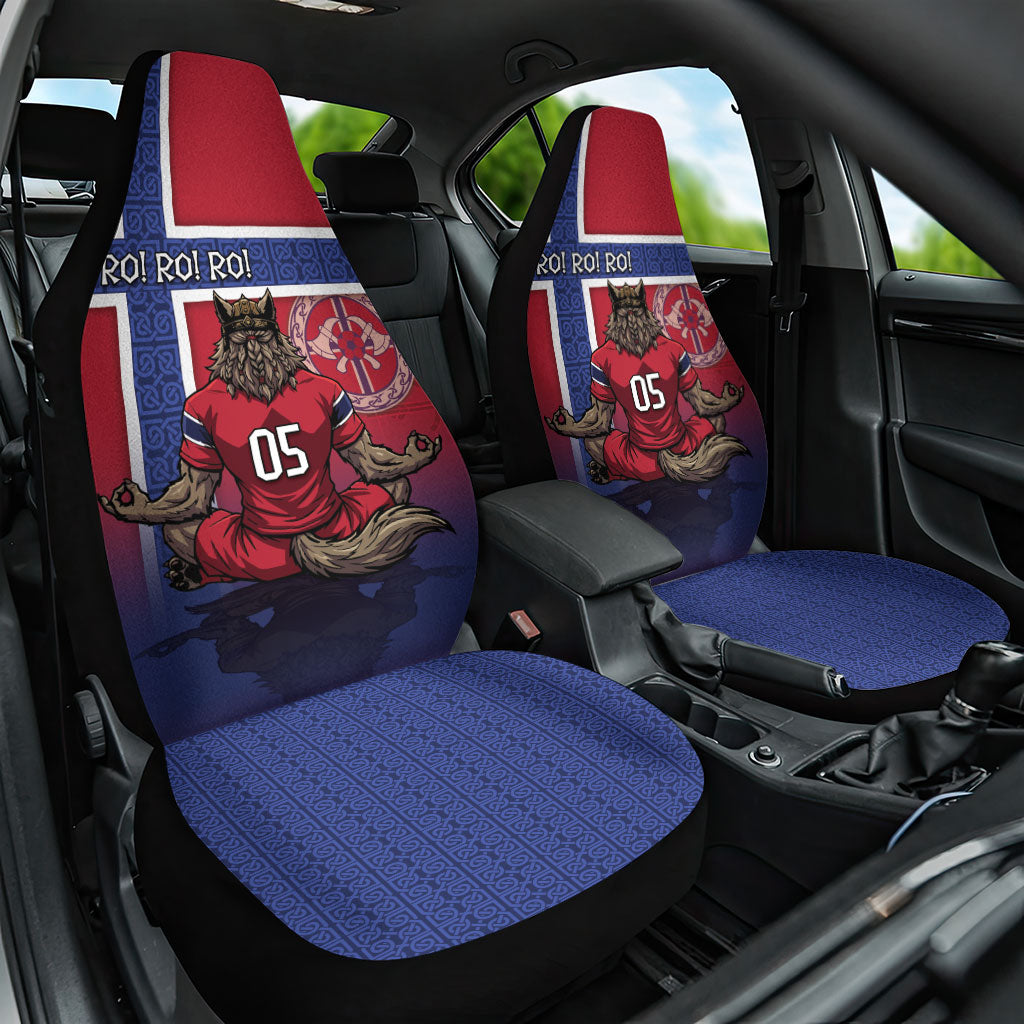 Custom Norway Football Car Seat Cover Ro Ro Meditating Viking Wolf