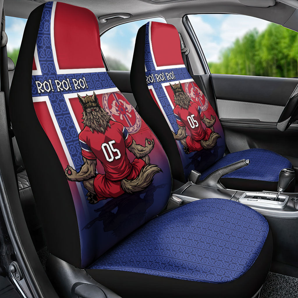 Custom Norway Football Car Seat Cover Ro Ro Meditating Viking Wolf