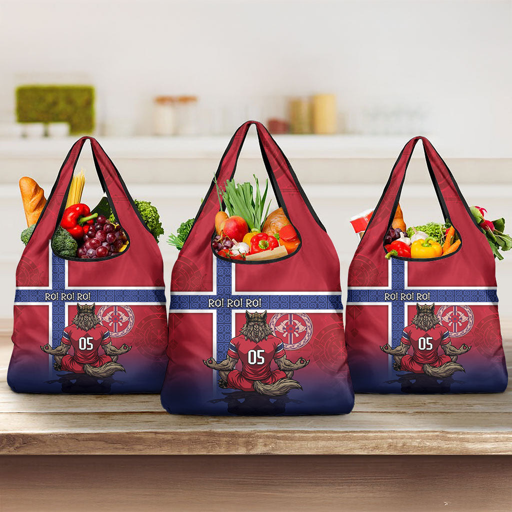 Custom Norway Football Grocery Bag Ro Ro Meditating Viking Wolf