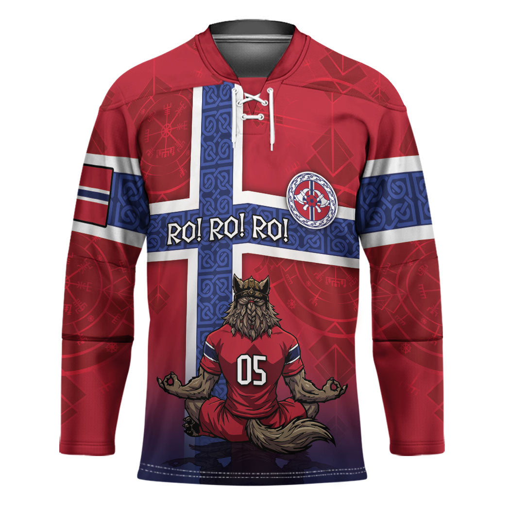 Custom Norway Football Hockey Jersey Ro Ro Meditating Viking Wolf