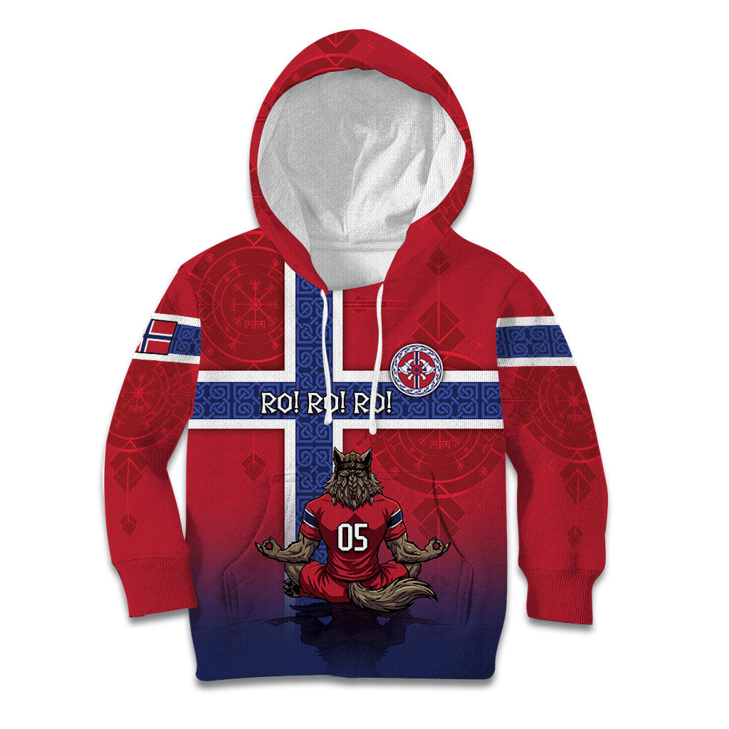 Custom Norway Football Kid Hoodie Ro Ro Meditating Viking Wolf