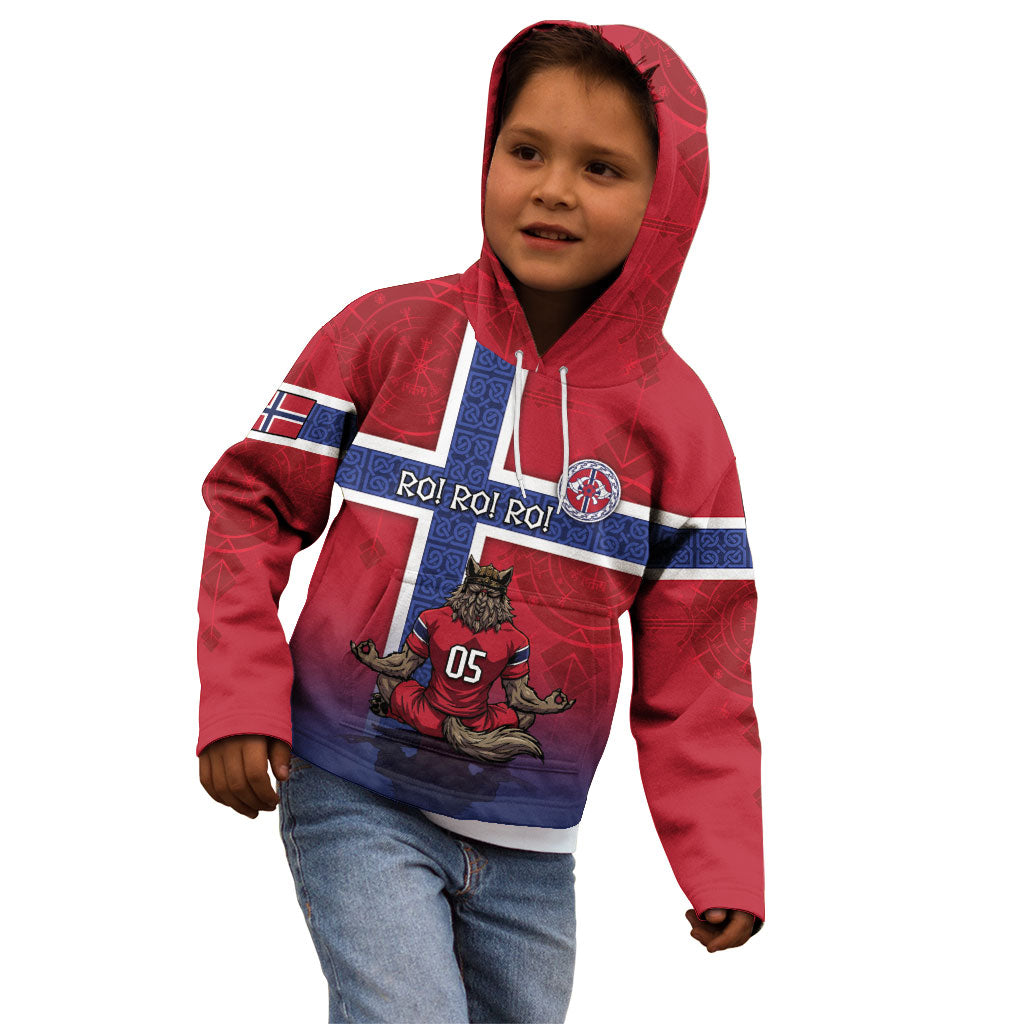 Custom Norway Football Kid Hoodie Ro Ro Meditating Viking Wolf