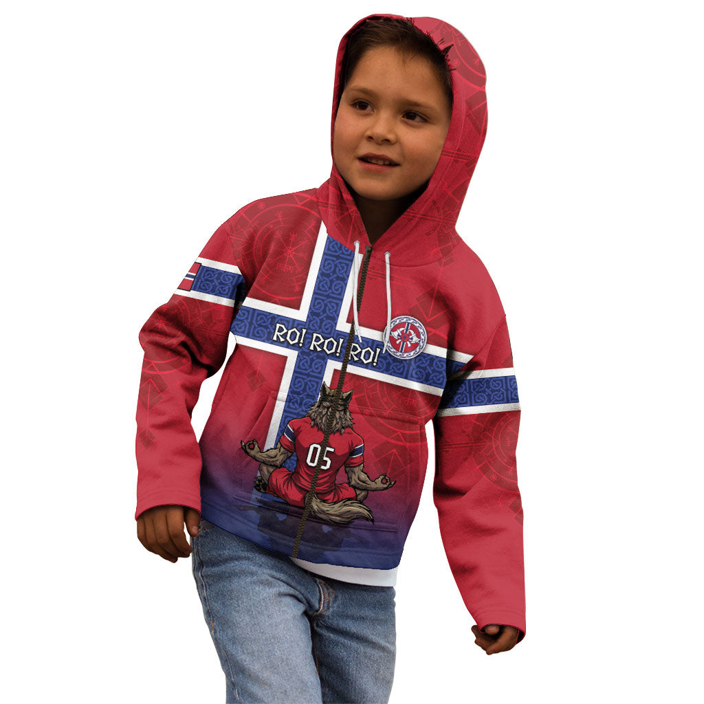 Custom Norway Football Kid Hoodie Ro Ro Meditating Viking Wolf