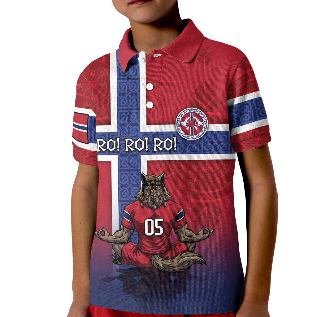Custom Norway Football Kid Polo Shirt Ro Ro Meditating Viking Wolf