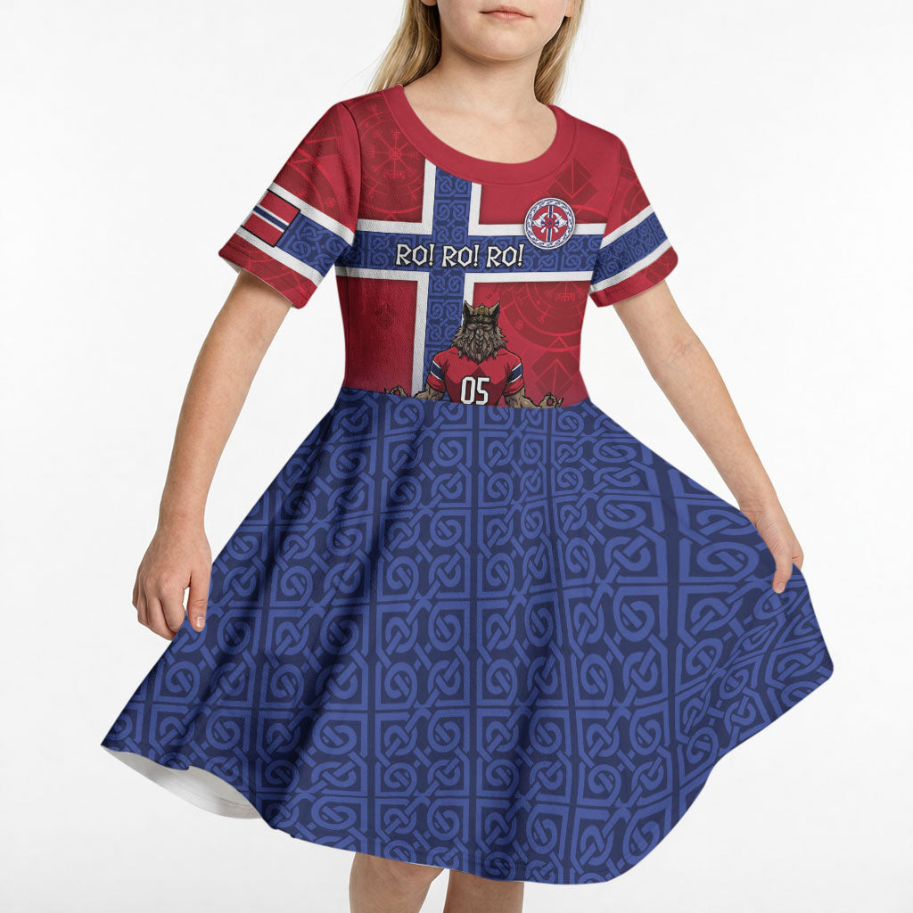 Custom Norway Football Kid Short Sleeve Dress Ro Ro Meditating Viking Wolf