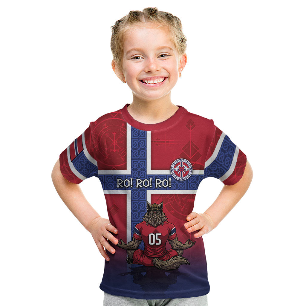 Custom Norway Football Kid T Shirt Ro Ro Meditating Viking Wolf