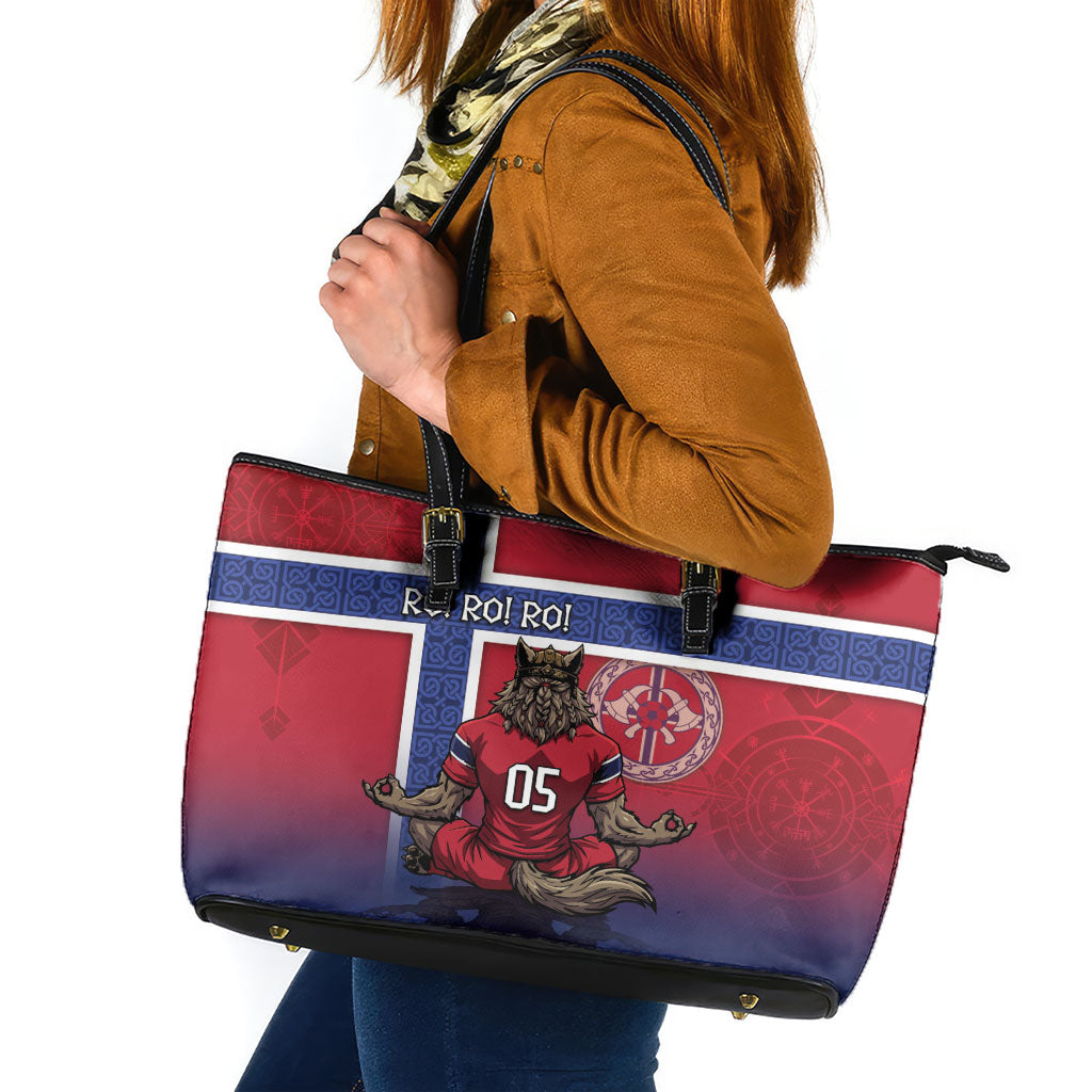 Custom Norway Football Leather Tote Bag Ro Ro Meditating Viking Wolf