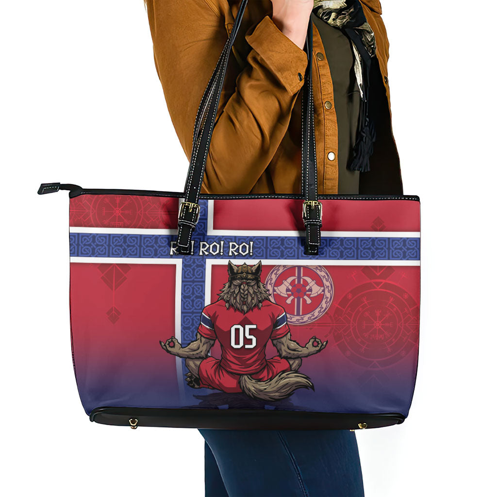 Custom Norway Football Leather Tote Bag Ro Ro Meditating Viking Wolf