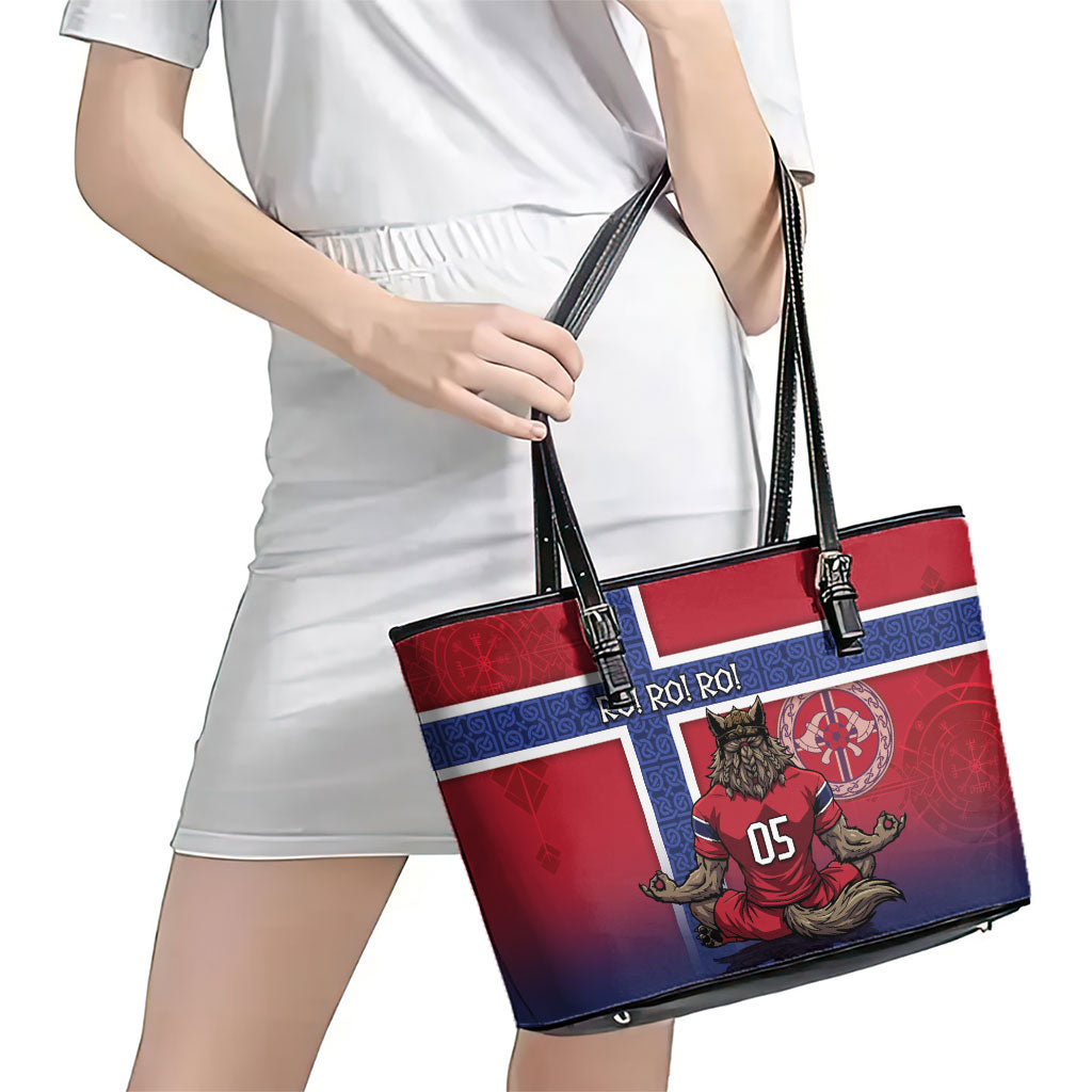Custom Norway Football Leather Tote Bag Ro Ro Meditating Viking Wolf