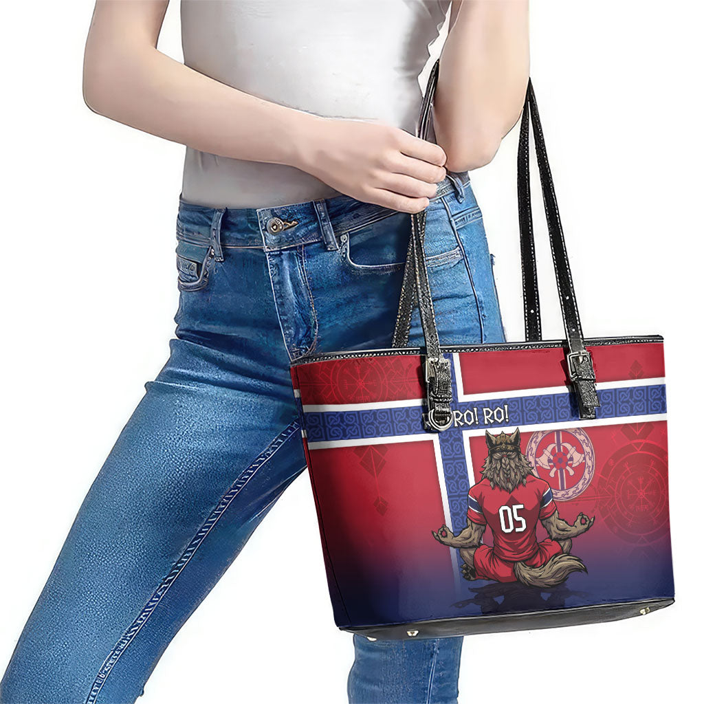 Custom Norway Football Leather Tote Bag Ro Ro Meditating Viking Wolf