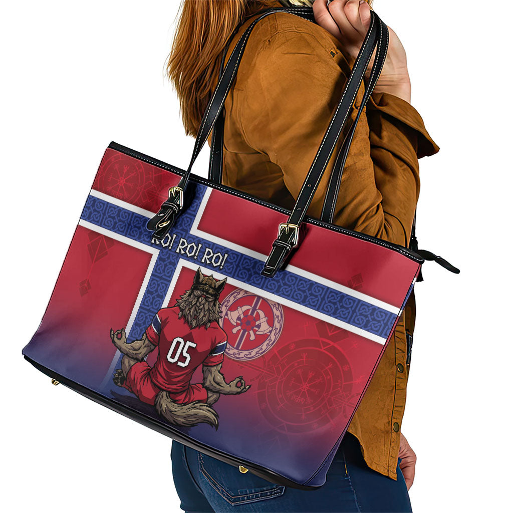 Custom Norway Football Leather Tote Bag Ro Ro Meditating Viking Wolf