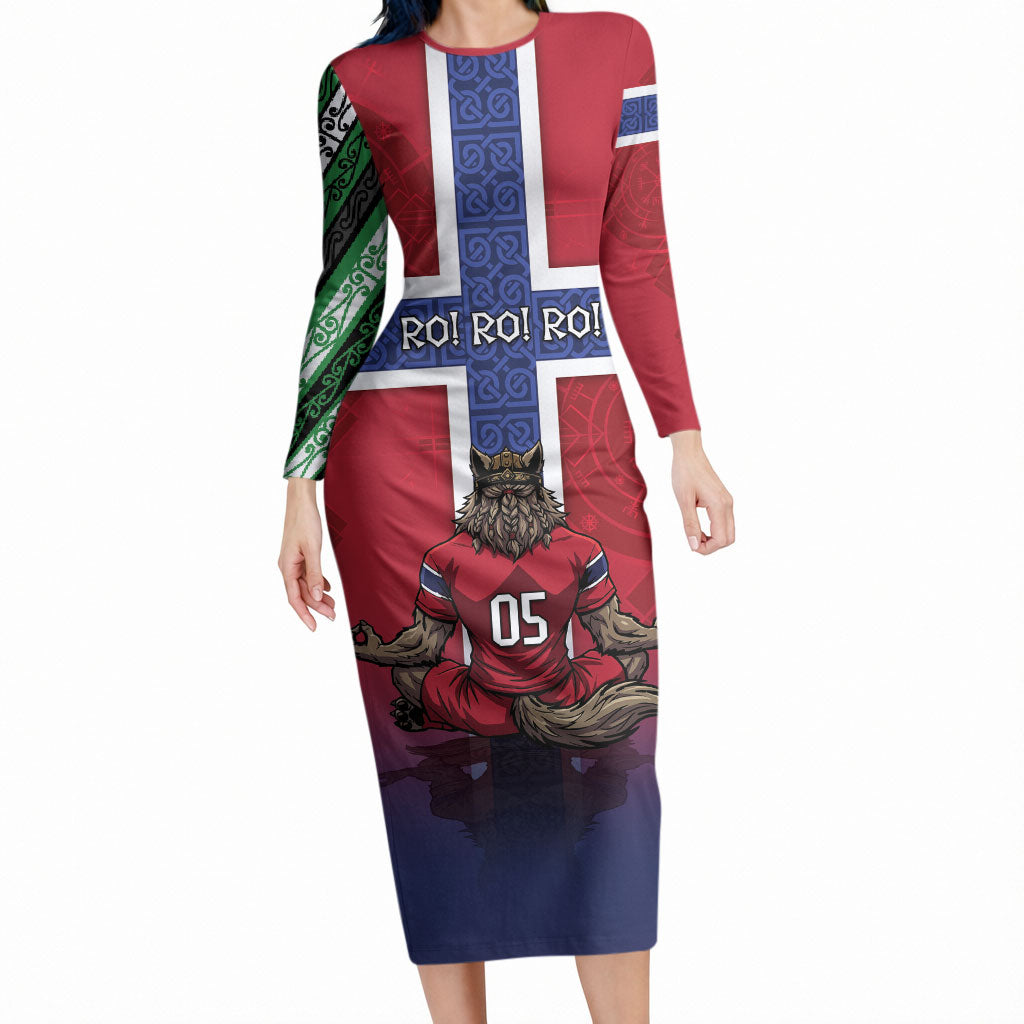Custom Norway Football Long Sleeve Bodycon Dress Ro Ro Meditating Viking Wolf