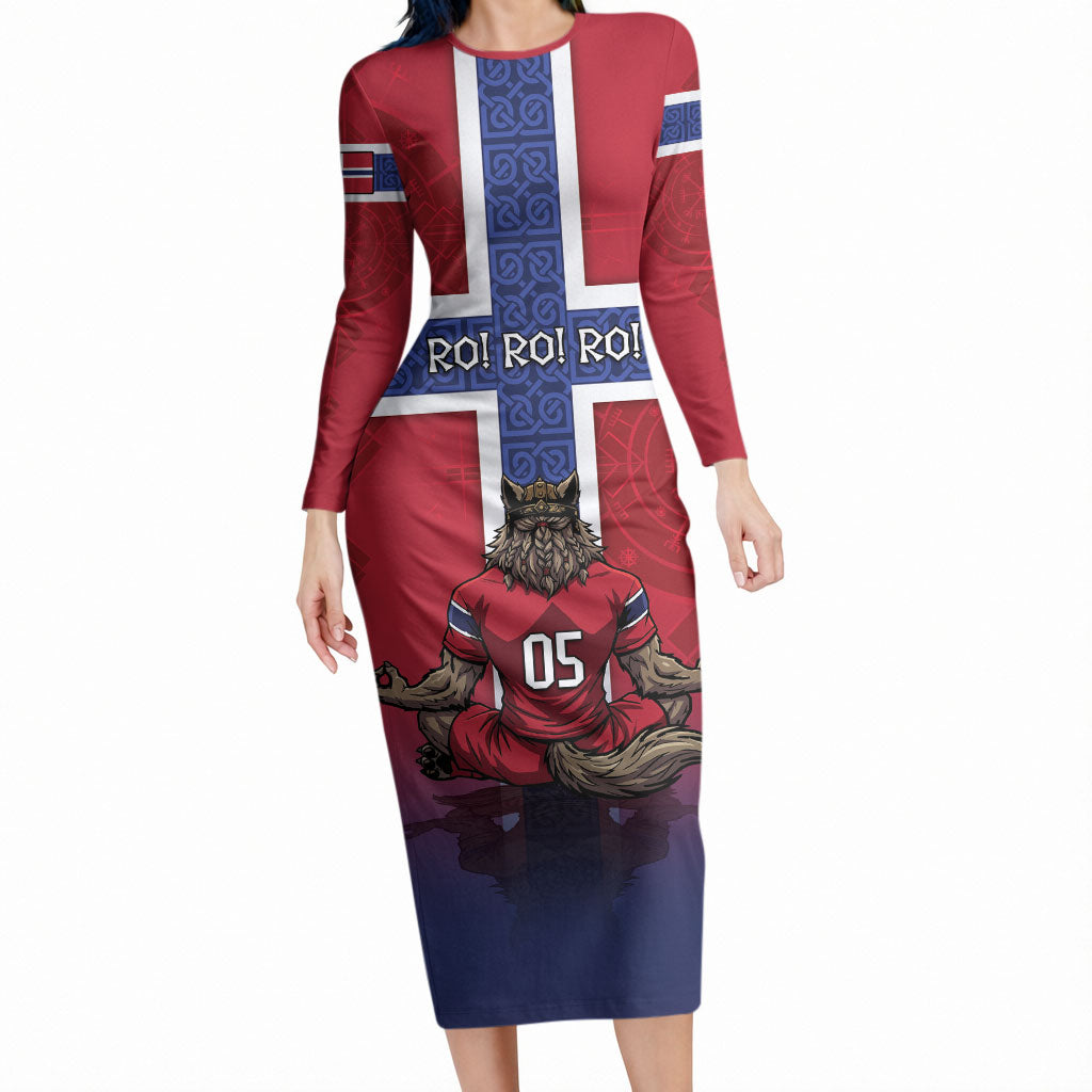 Custom Norway Football Long Sleeve Bodycon Dress Ro Ro Meditating Viking Wolf DT05