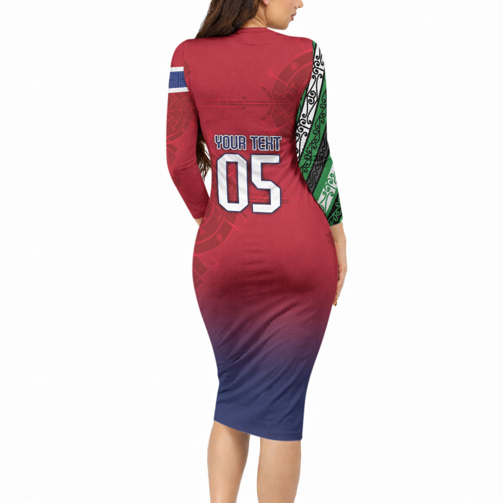 Custom Norway Football Long Sleeve Bodycon Dress Ro Ro Meditating Viking Wolf