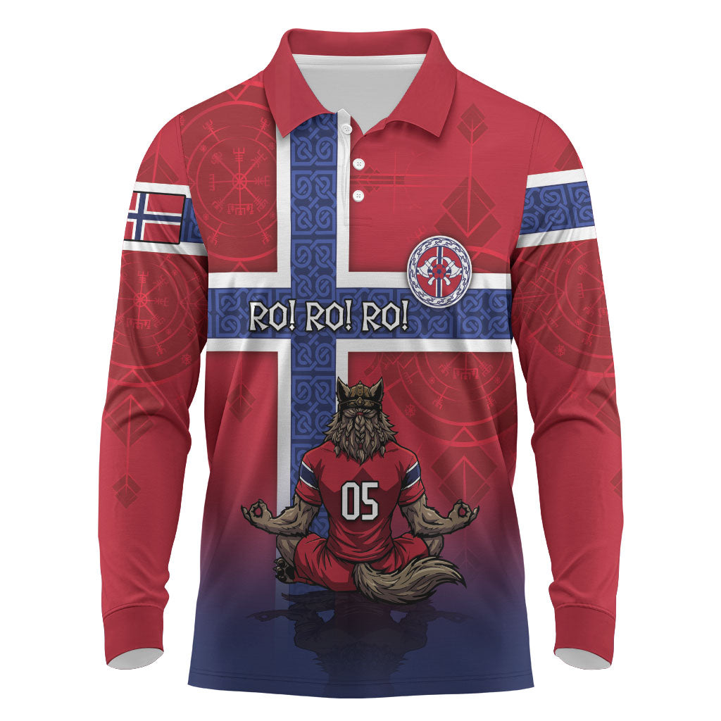 Custom Norway Football Long Sleeve Polo Shirt Ro Ro Meditating Viking Wolf