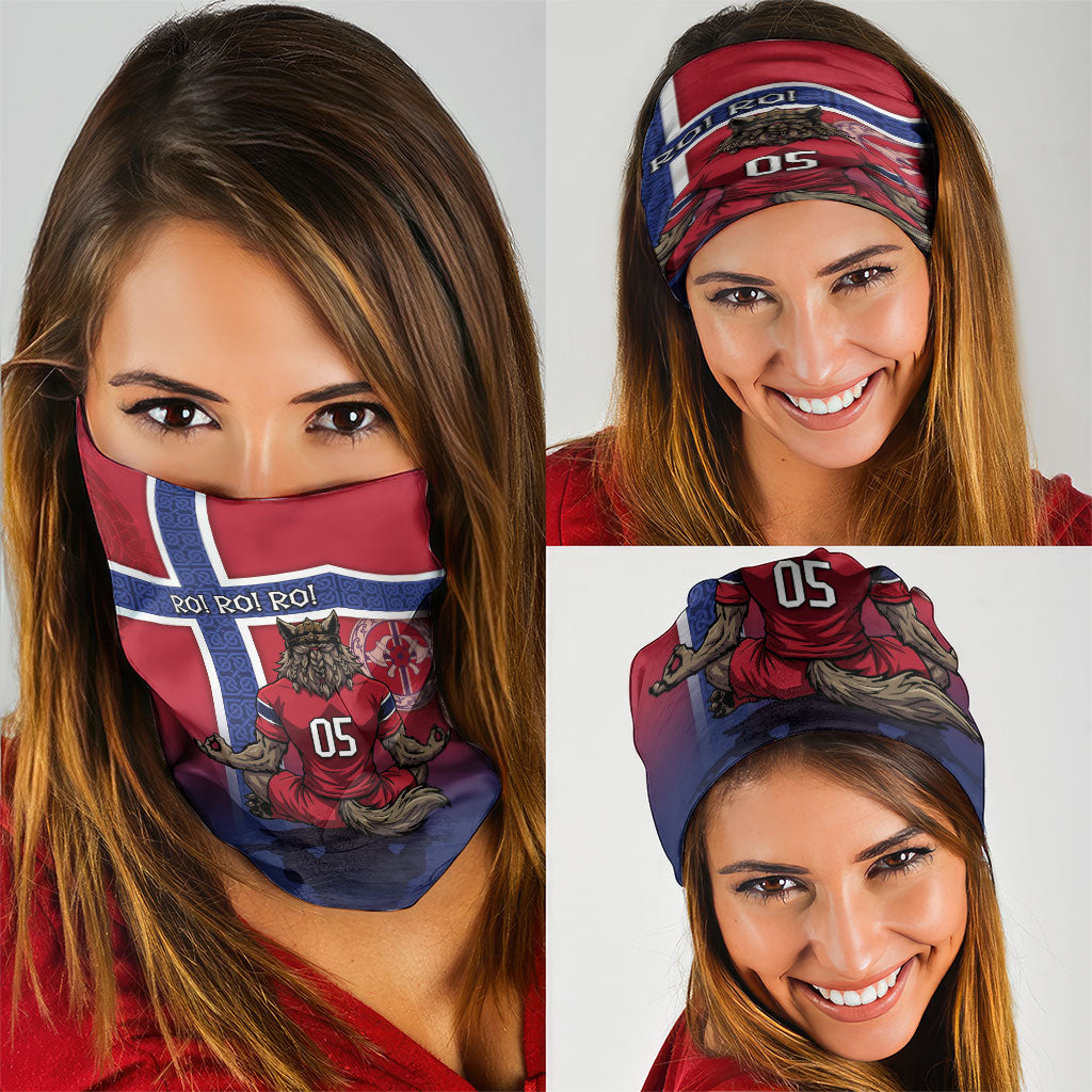 Custom Norway Football Neck Gaiter Ro Ro Meditating Viking Wolf