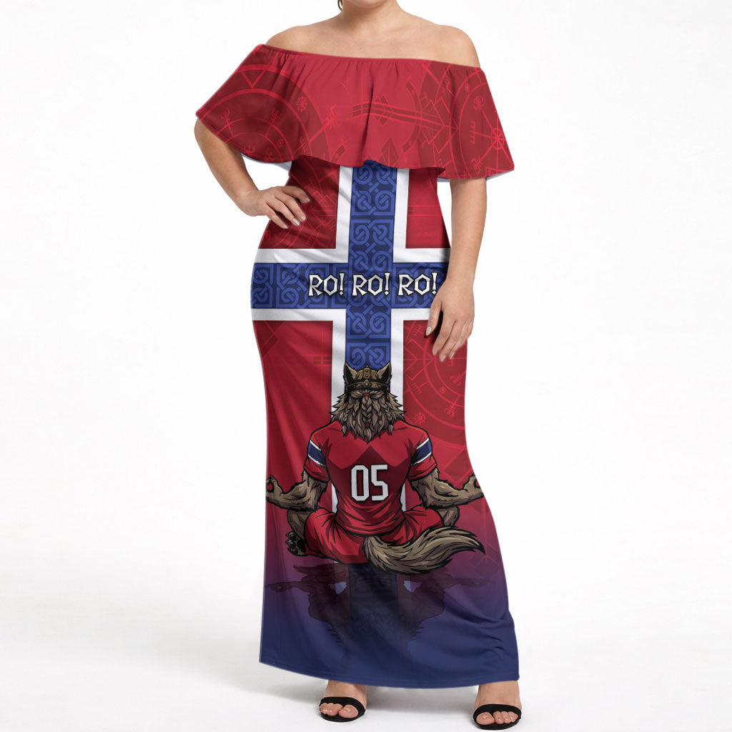 Custom Norway Football Off Shoulder Maxi Dress Ro Ro Meditating Viking Wolf