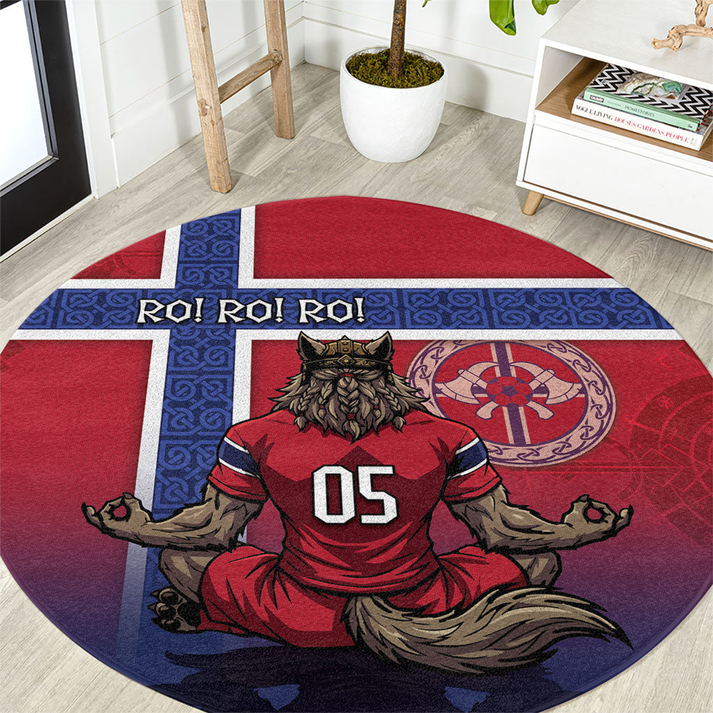 Custom Norway Football Round Carpet Ro Ro Meditating Viking Wolf