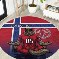 Custom Norway Football Round Carpet Ro Ro Meditating Viking Wolf