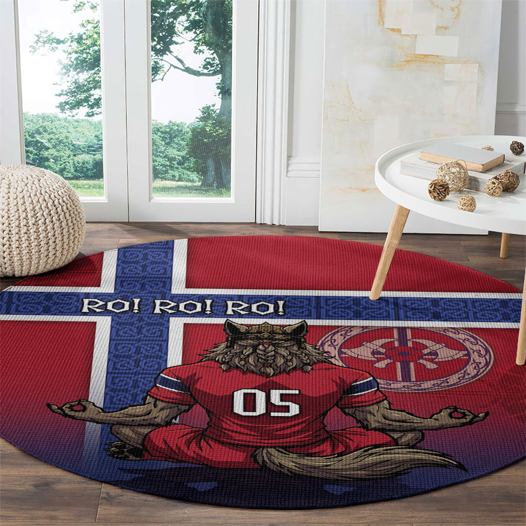 Custom Norway Football Round Carpet Ro Ro Meditating Viking Wolf