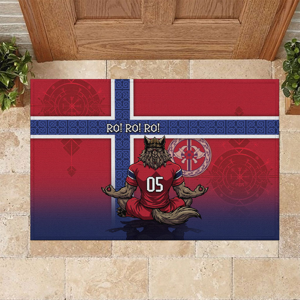 Custom Norway Football Rubber Doormat Ro Ro Meditating Viking Wolf