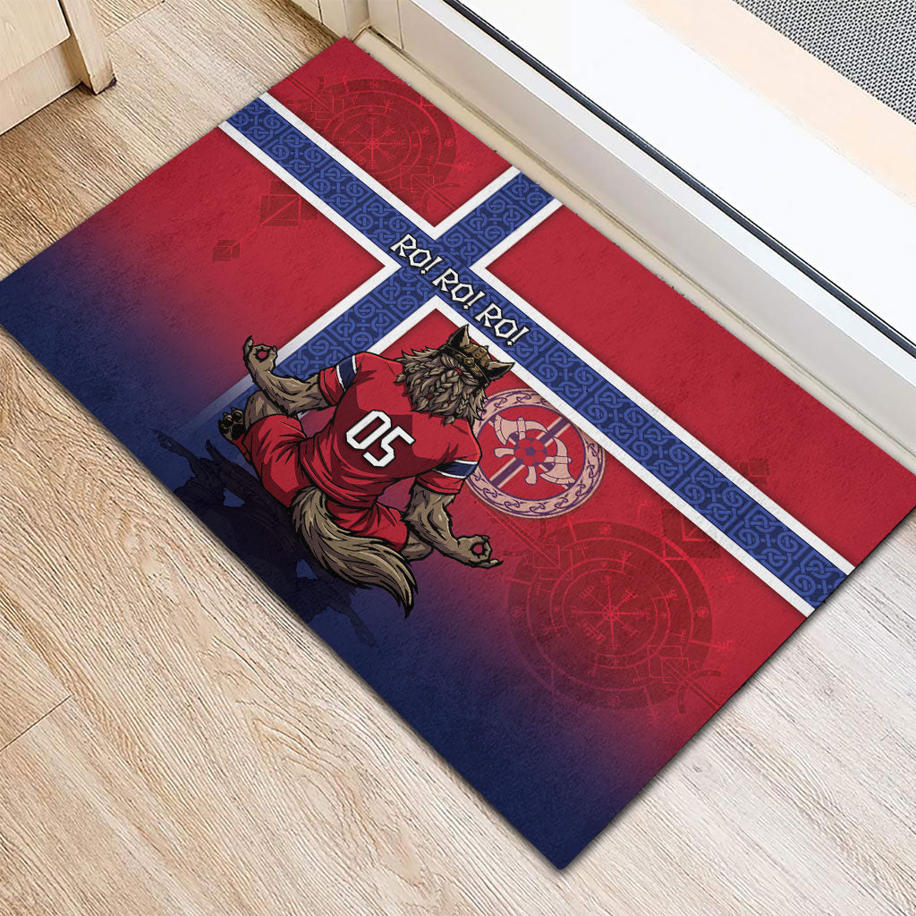 Custom Norway Football Rubber Doormat Ro Ro Meditating Viking Wolf
