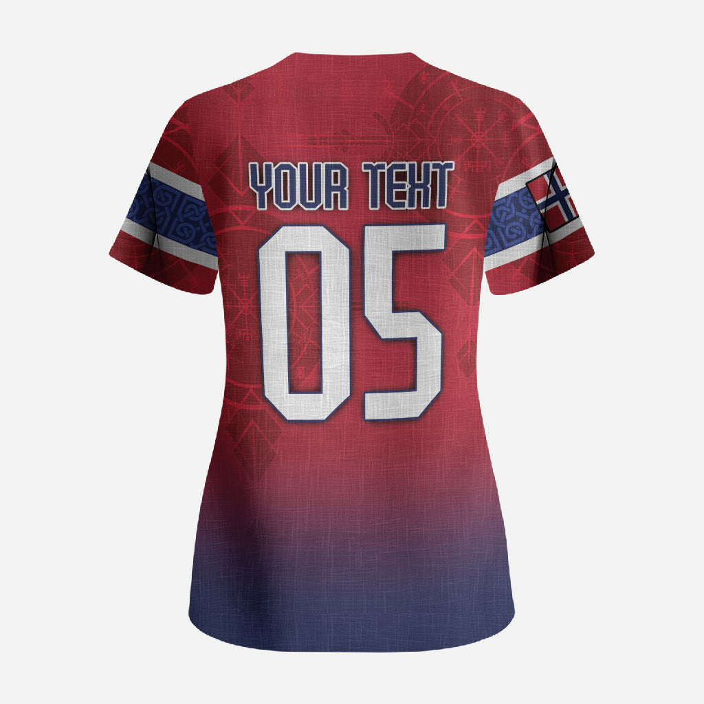 Custom Norway Football Scrub Top Ro Ro Meditating Viking Wolf