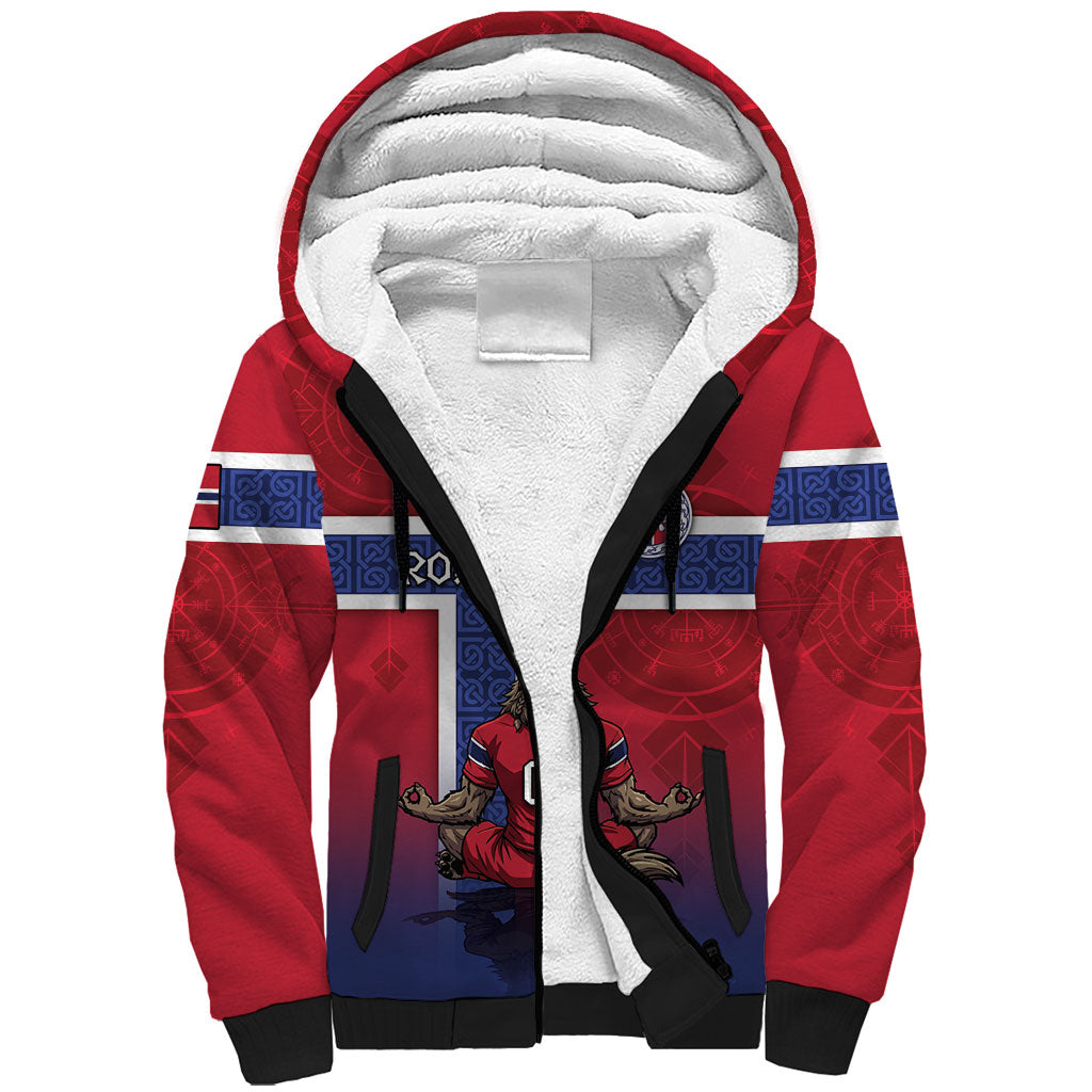 Custom Norway Football Sherpa Hoodie Ro Ro Meditating Viking Wolf