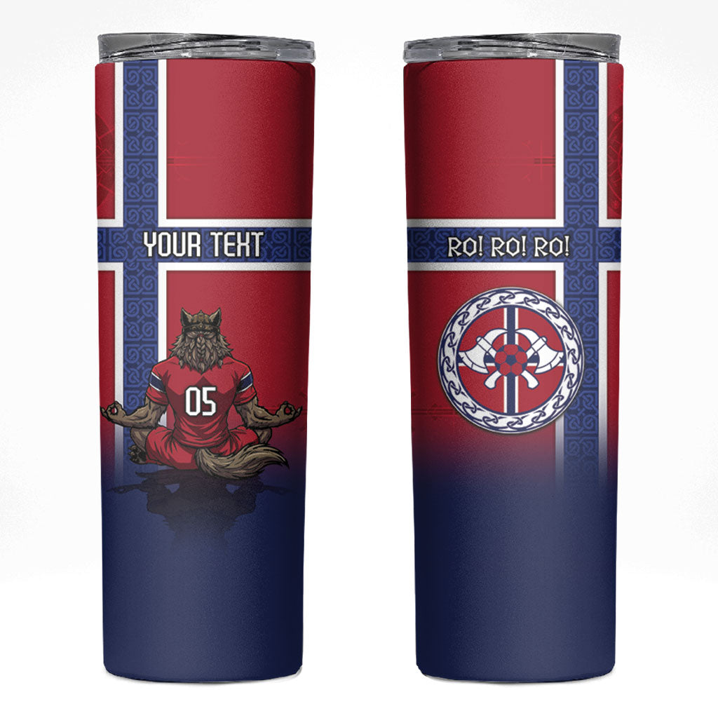 Custom Norway Football Skinny Tumbler Ro Ro Meditating Viking Wolf