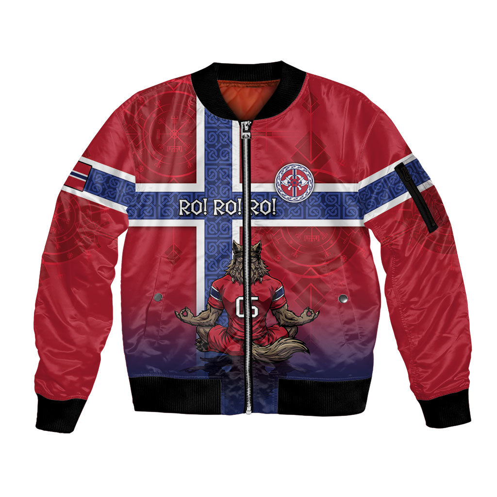 Custom Norway Football Sleeve Zip Bomber Jacket Ro Ro Meditating Viking Wolf