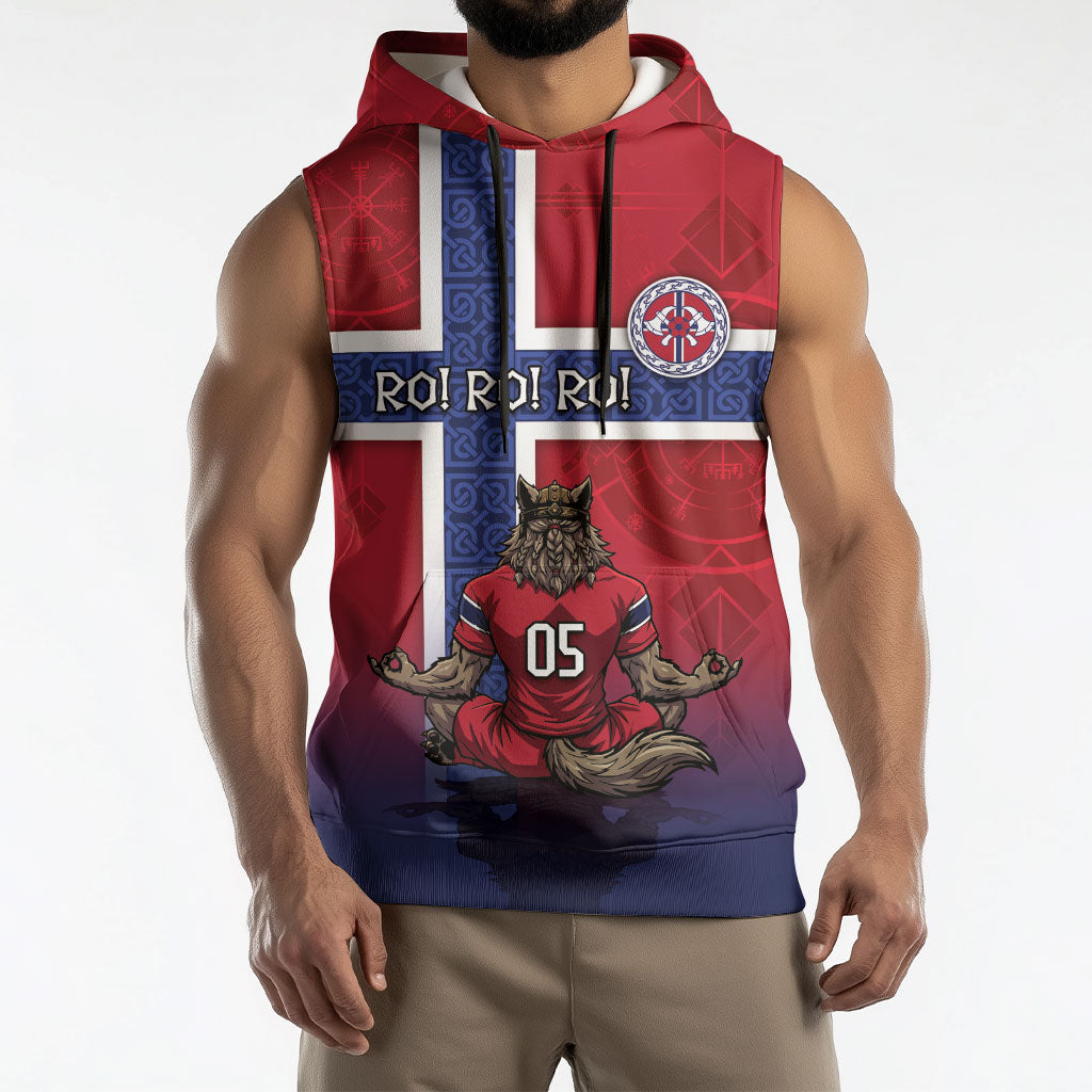 Custom Norway Football Sleeveless Hoodie Ro Ro Meditating Viking Wolf