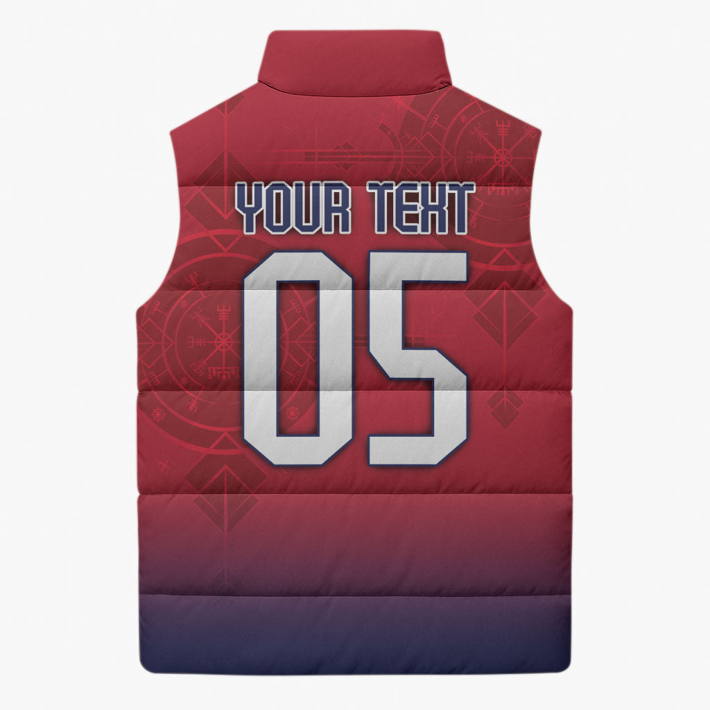 Custom Norway Football Sleeveless Puffer Jacket Ro Ro Meditating Viking Wolf
