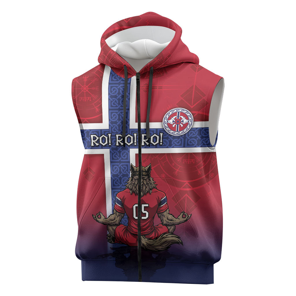Custom Norway Football Sleeveless Zip Hoodie Ro Ro Meditating Viking Wolf