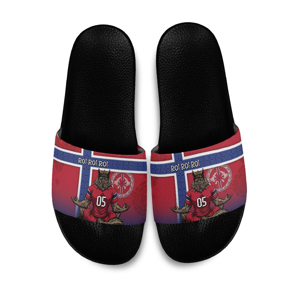 Custom Norway Football Slide Sandals Ro Ro Meditating Viking Wolf