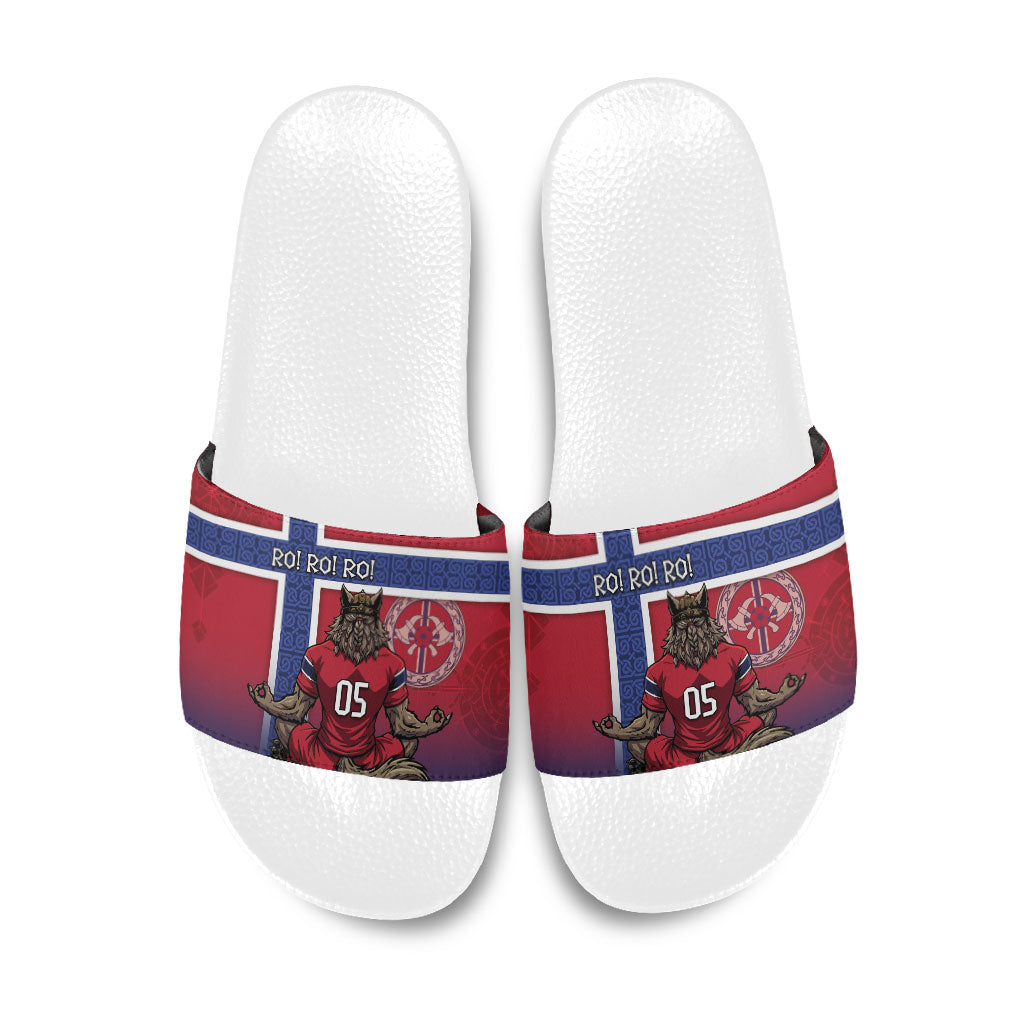 Custom Norway Football Slide Sandals Ro Ro Meditating Viking Wolf