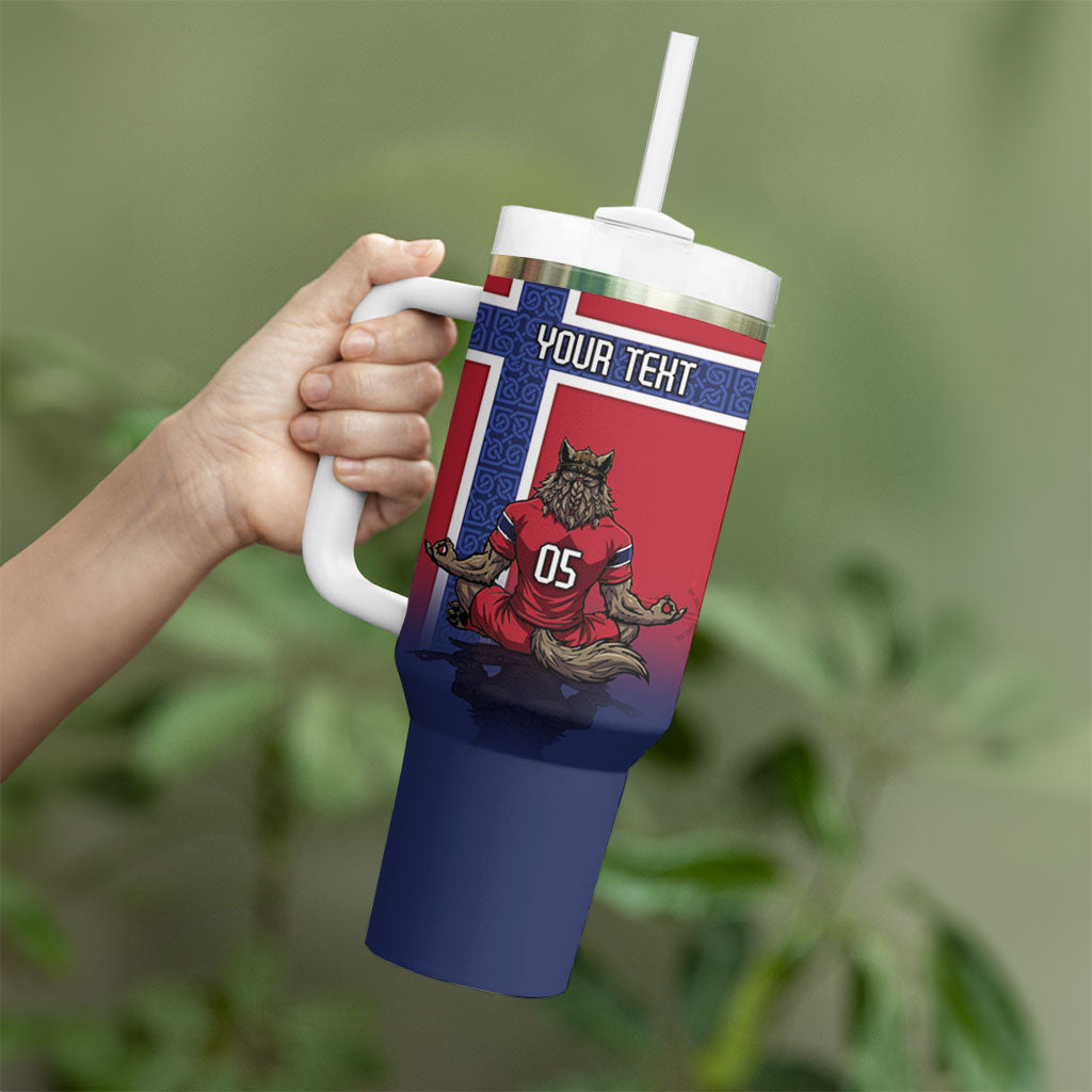 Custom Norway Football Tumbler With Handle Ro Ro Meditating Viking Wolf