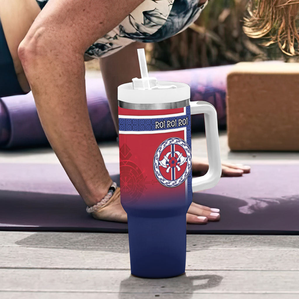 Custom Norway Football Tumbler With Handle Ro Ro Meditating Viking Wolf